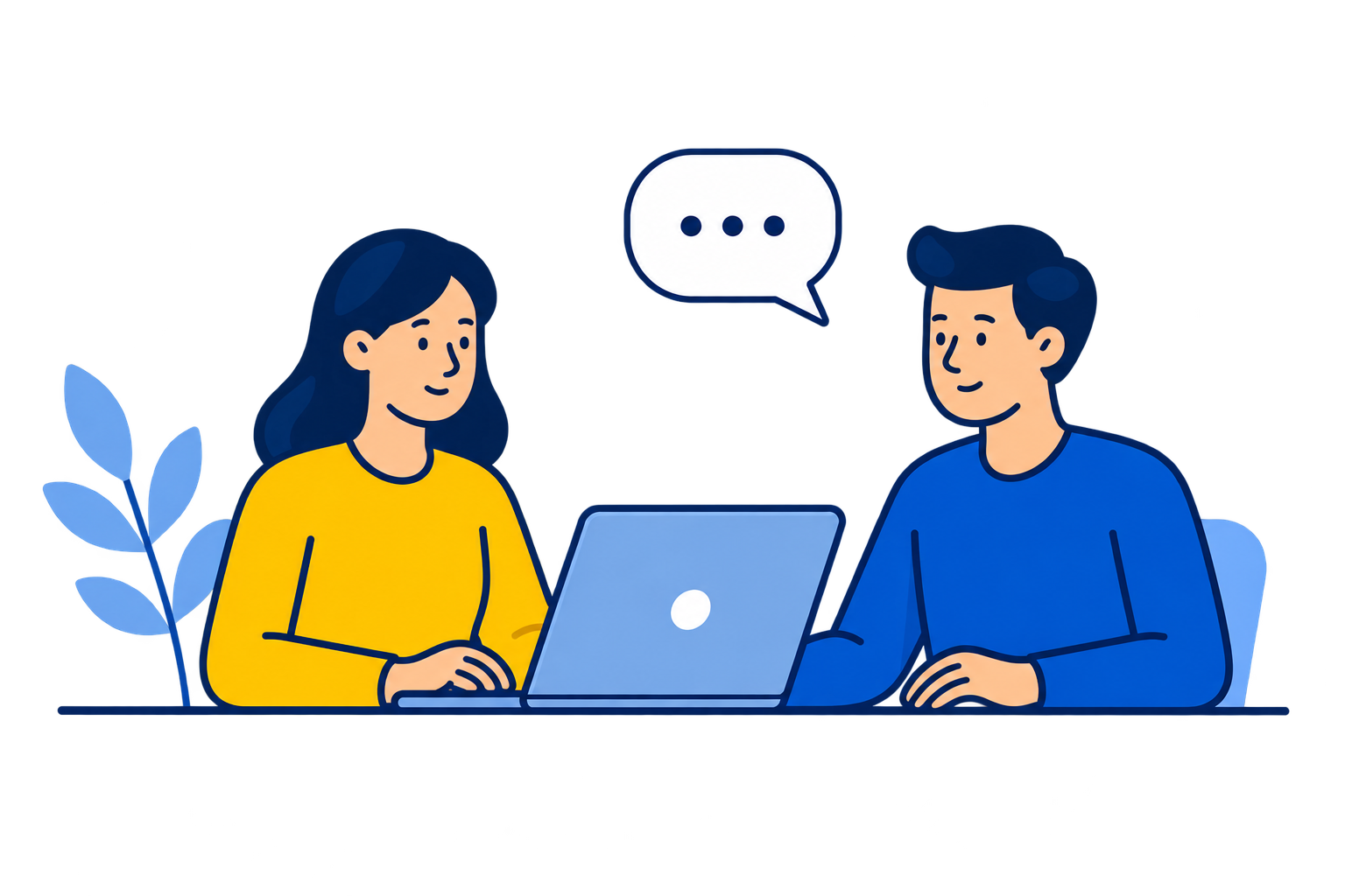 Apoderados conversando frente a un notebook