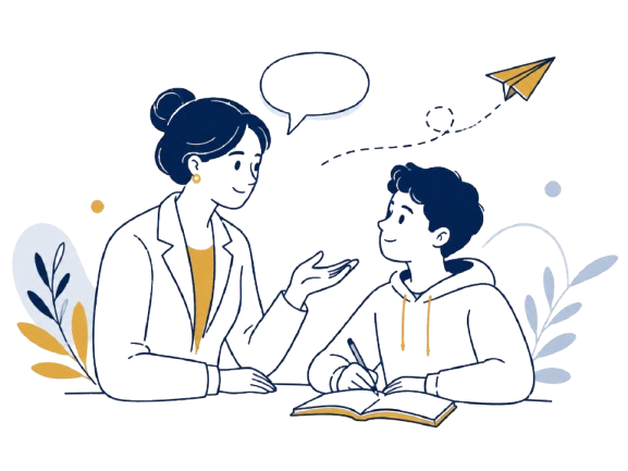 Ilustracion de dialogo y orientacion escolar